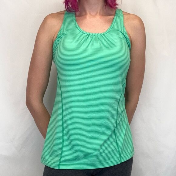 Kirkland Signature Womens Green Striped Racerback Athletic Tank Top M Med Medium - Picture 1 of 10